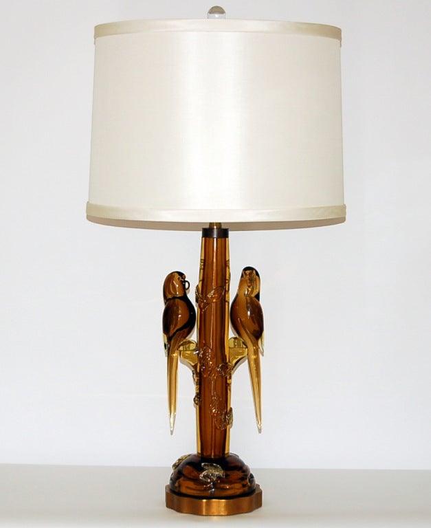 Italian The Marbro Lamp Company - Vintage Murano Lamps of Amber Lovebirds