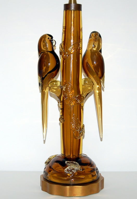 The Marbro Lamp Company - Vintage Murano Lamps of Amber Lovebirds In Excellent Condition In Little Rock, AR