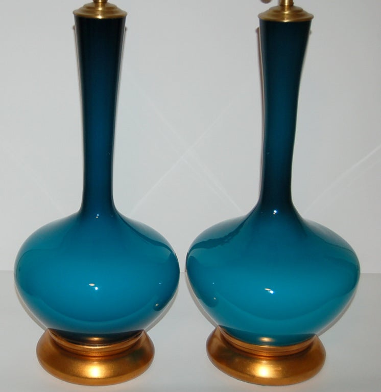 Mid-Century Modern Marbro Lamp Company Vintage Handblown Swedish Glass Lamps For Sale