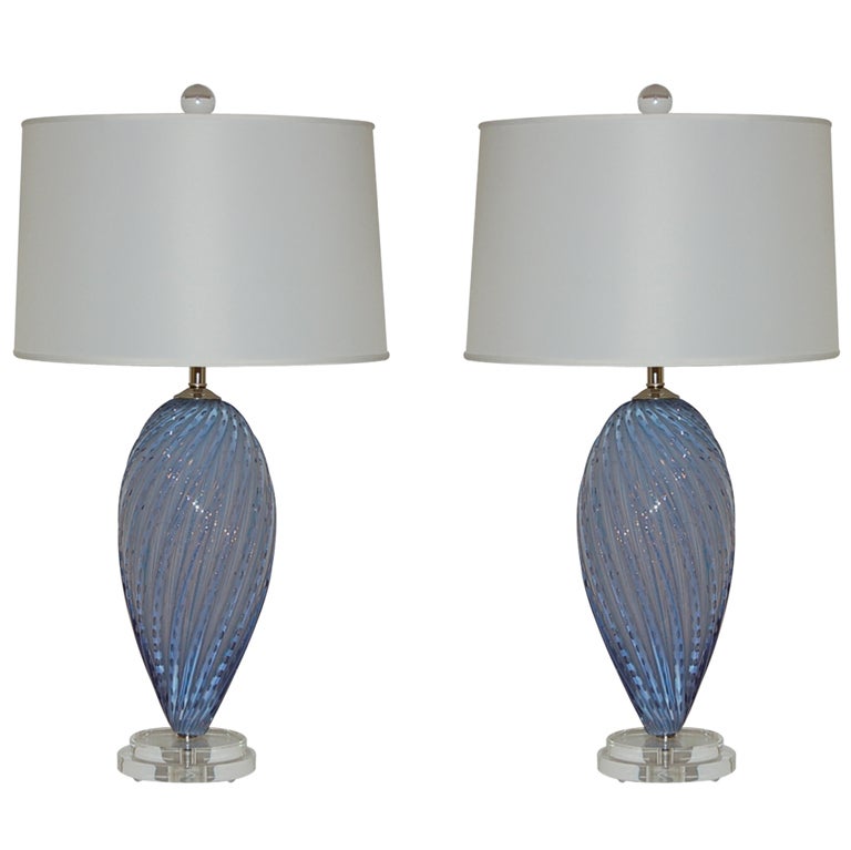 Pair of Vintage Murano Lamps in Whisper Soft Lavender For Sale