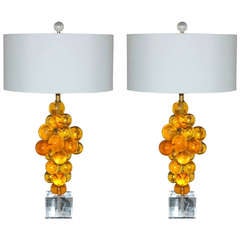 Pair of Vintage Resin Bubble Lamps by Silvano Pantani, 1966, in Butterscotch