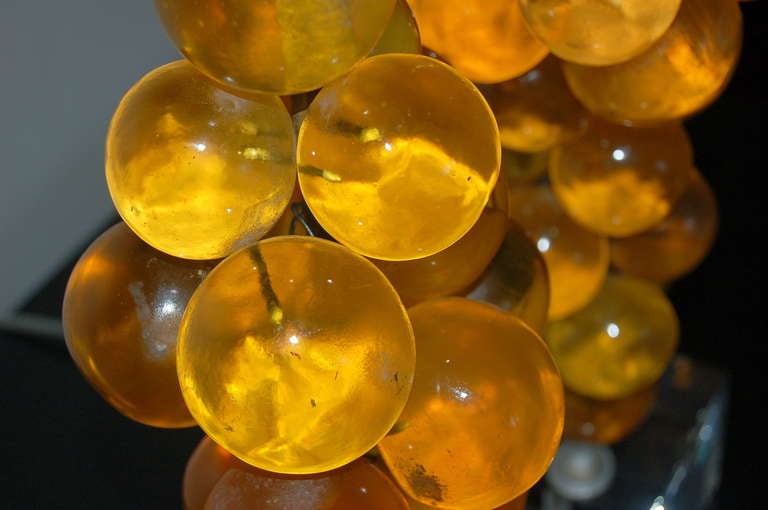 Brass Pair of Vintage Resin Bubble Lamps by Silvano Pantani, 1966, in Butterscotch For Sale