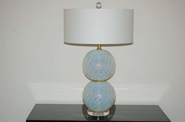 Pair of Vintage White Opaline Murano Glass Ball Lamps