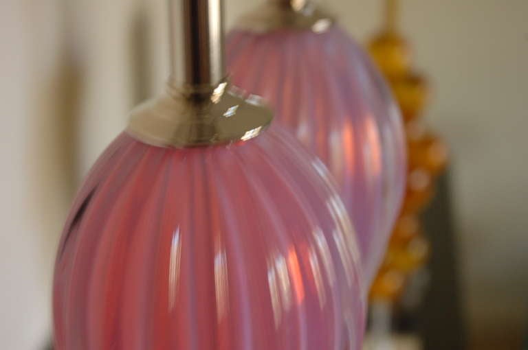 Murano Glass Pair of Vintage Teardrops of Pink Opaline Murano Lamps