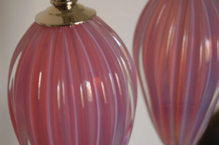 Pair of Vintage Teardrops of Pink Opaline Murano Lamps 2