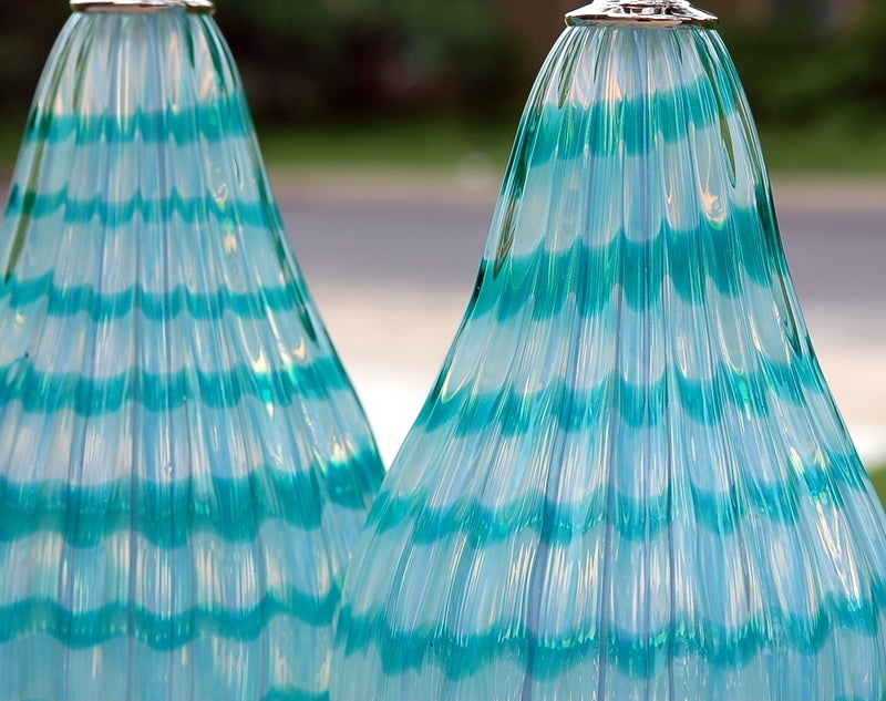 Pair of Vintage Wintergreen Murano Striped Lamps In Excellent Condition For Sale In Little Rock, AR