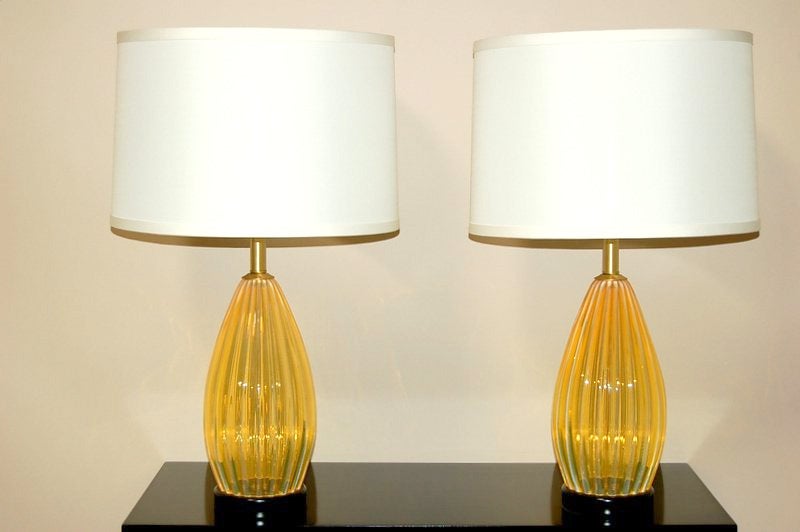 Pair of Vintage Yellow-Orange Opaline Murano Lamps