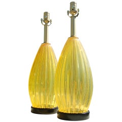 Pair of Vintage Yellow-Orange Opaline Murano Lamps