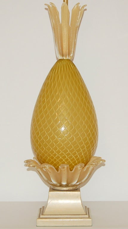 Italian Vintage Golden Opaline Pineapple Murano Lamp