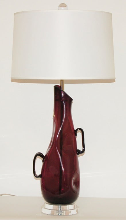 Mid-Century Modern Vintage Dimpled Sculptural Murano Lamps in Deep Aubergine For Sale