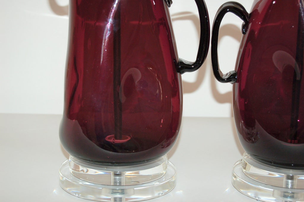 Italian Vintage Dimpled Sculptural Murano Lamps in Deep Aubergine For Sale