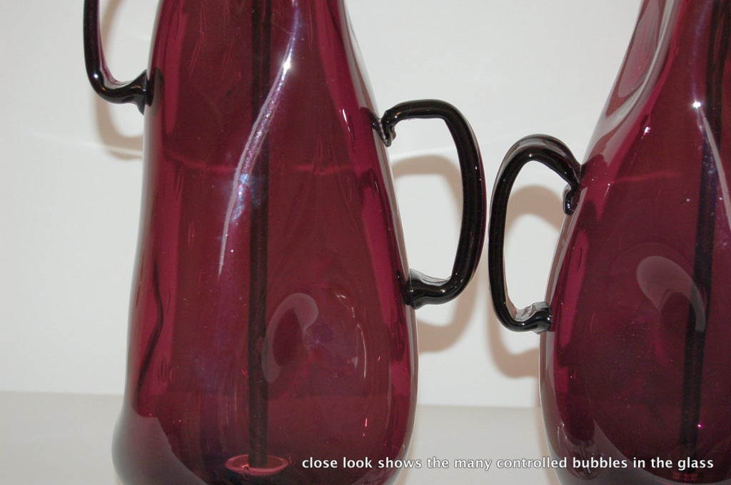 Vintage Dimpled Sculptural Murano Lamps in Deep Aubergine In Excellent Condition For Sale In Little Rock, AR