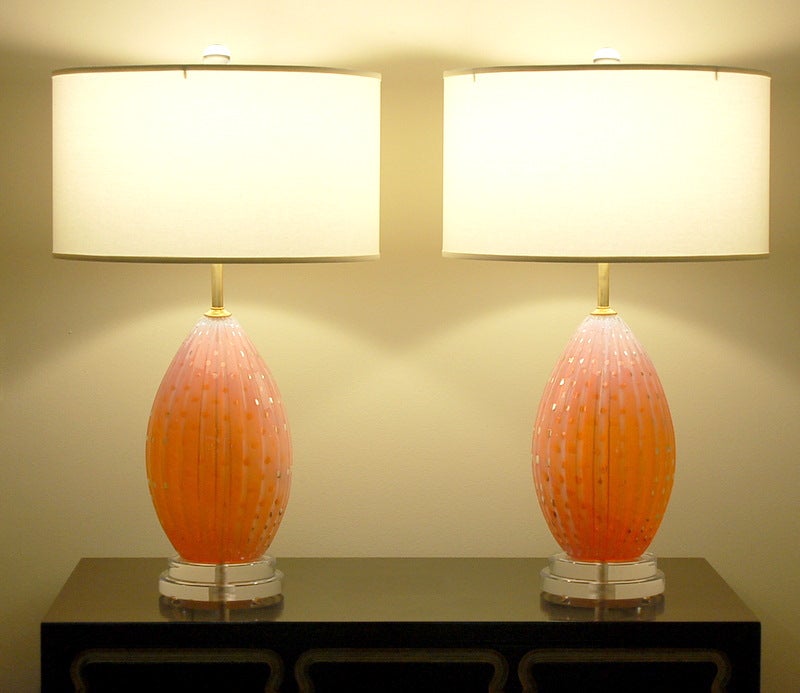 Vintage Murano Lamps in Peach Opaline by Alfredo Barbini