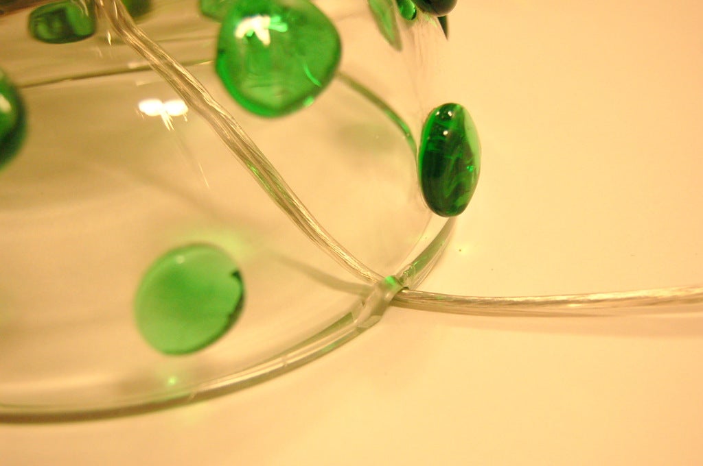 Pair of Vintage Murano Lamps with Emerald Green Prunts For Sale 1