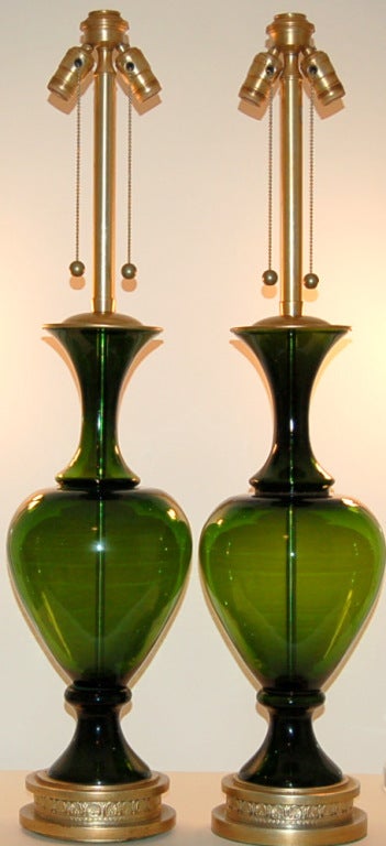 The Marbro Lamp Company - Pair of Vintage Handblown Swedish Glass Lamps In Excellent Condition In Little Rock, AR