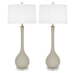 Pair of Seguso Vintage Murano Long Neck Lamps in Platinum