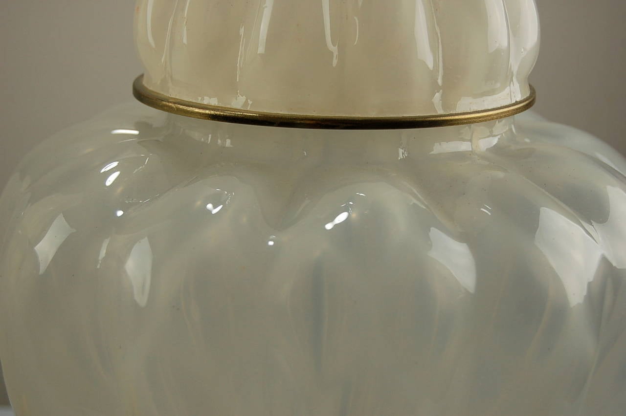 Pair of Vintage White Opaline Murano Lamps by Marbro In Excellent Condition For Sale In Little Rock, AR