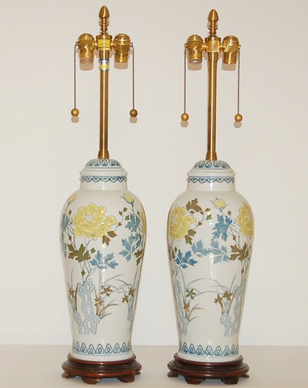 Mid-Century Modern Vintage Hand Painted Porcelain Lamps by Marbro For Sale