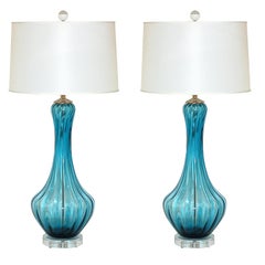 Pair of Vintage Murano Petticoat Lamps in Teal Blue