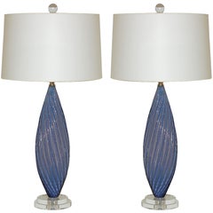 Pair of Vintage Opaline Murano Lamps by Barbini