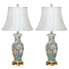 Pair of Hand Painted Porcelain Lamps by The Marbro Lamp Company