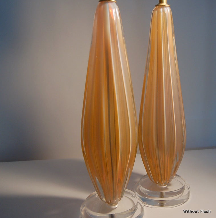 Mid-Century Modern Rare Vintage Murano Table Lamps of Peach For Sale