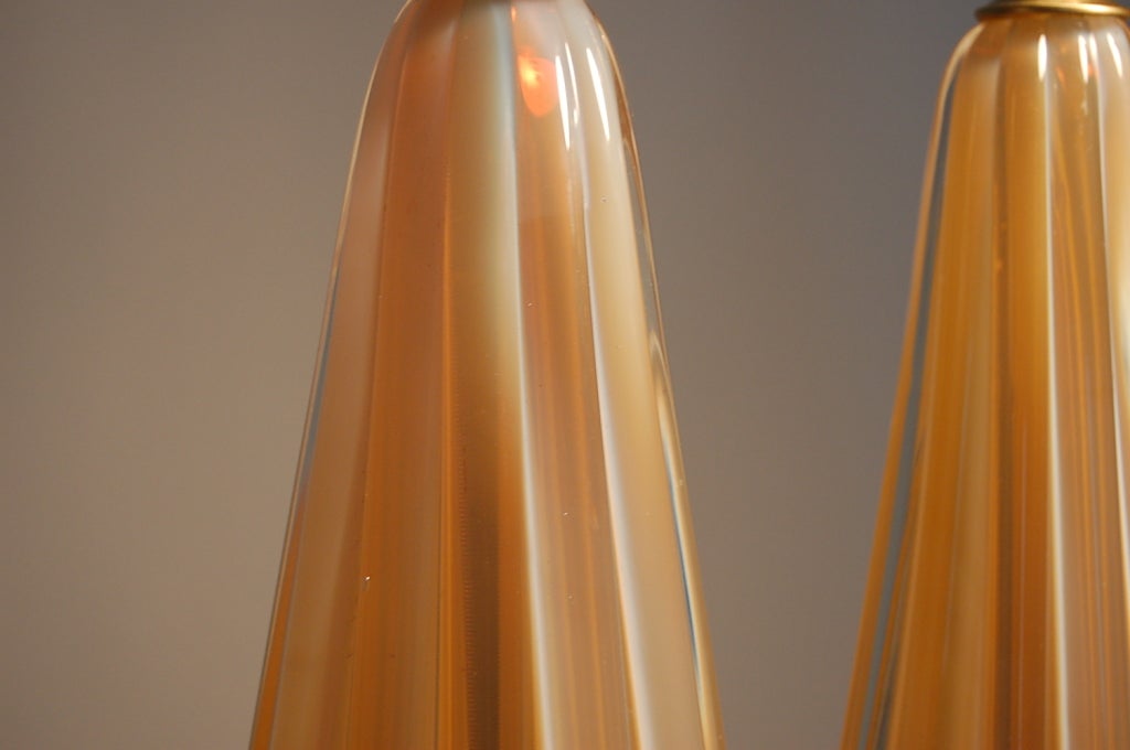 Rare Vintage Murano Table Lamps of Peach In Excellent Condition For Sale In Little Rock, AR