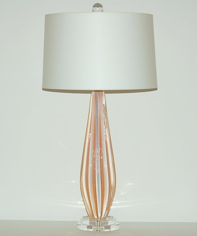 Lucite Rare Vintage Murano Table Lamps of Peach For Sale