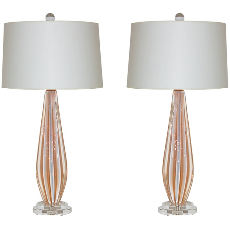 Rare Vintage Murano Table Lamps of Peach For Sale