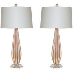 Rare Vintage Murano Table Lamps of Peach