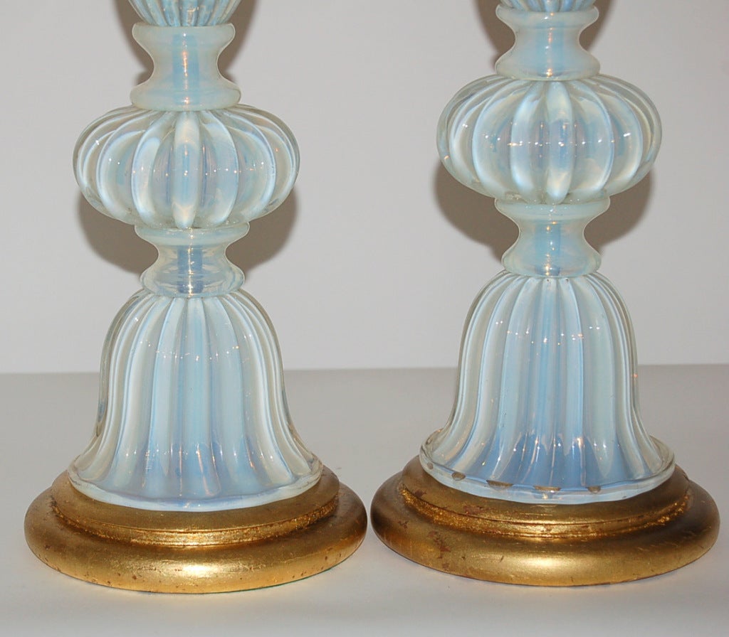 Vintage White Opaline Murano Lamps by Marbro In Excellent Condition For Sale In Little Rock, AR