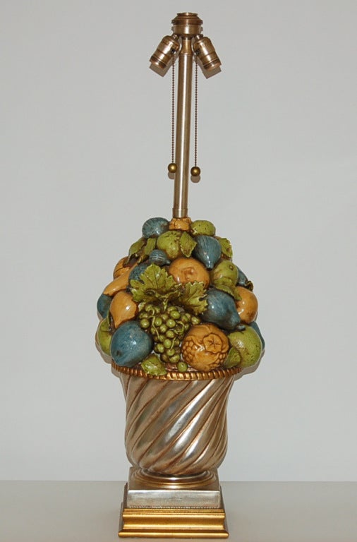 Hollywood Regency Beautiful Italian Ceramic Fruit Bowl Lamp by the Marbro Company For Sale