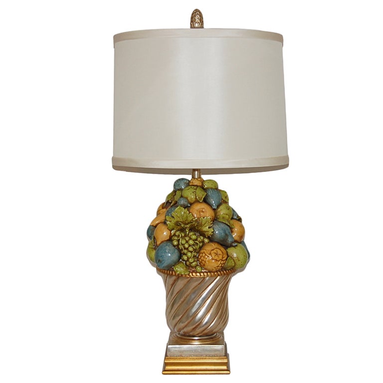 Beautiful Italian Ceramic Fruit Bowl Lamp by the Marbro Company For Sale