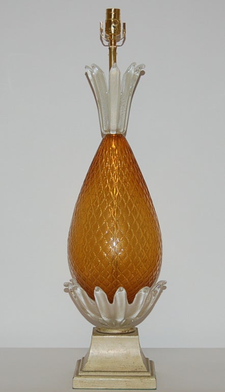 Hollywood Regency Vintage Murano Gold Opaline Pineapple Lamp of Butterscotch For Sale