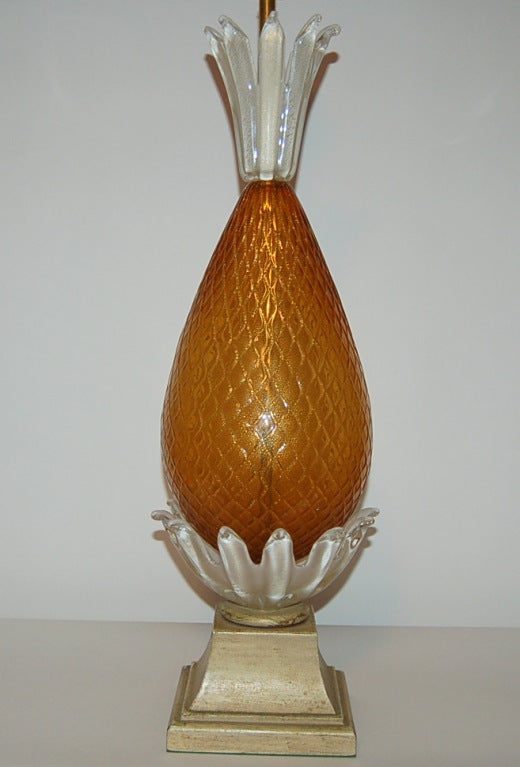 Italian Vintage Murano Gold Opaline Pineapple Lamp of Butterscotch For Sale