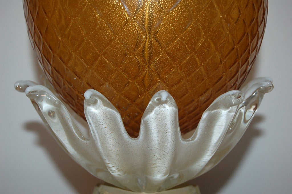 Mid-20th Century Vintage Murano Gold Opaline Pineapple Lamp of Butterscotch For Sale