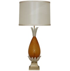 Vintage Murano Gold Opaline Pineapple Lamp of Butterscotch