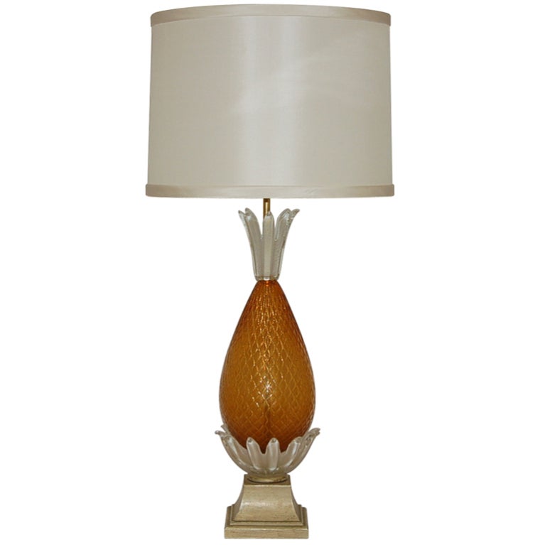 Vintage Murano Gold Opaline Pineapple Lamp of Butterscotch For Sale