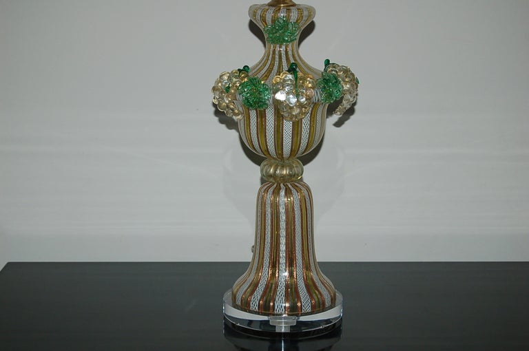 Dino Martens - Chartreuse Filigrana Murano Lamp with Applied Fruit