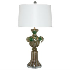 Vintage Dino Martens - Chartreuse Filigrana Murano Lamp with Applied Fruit