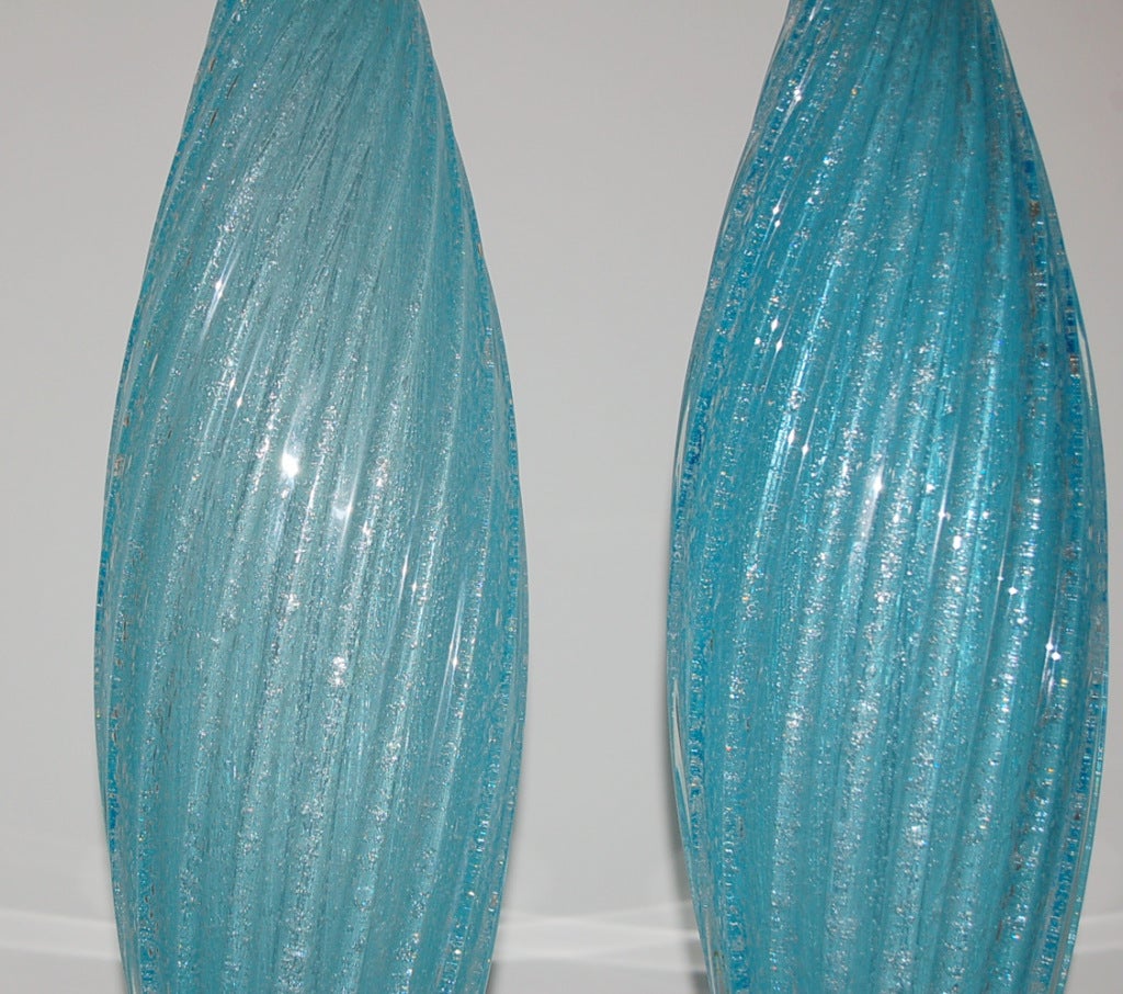 Blue Pulegoso Murano Table Lamps In Excellent Condition For Sale In Little Rock, AR