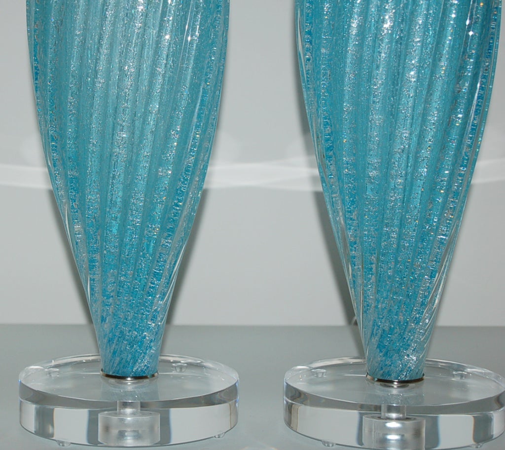 20th Century Blue Pulegoso Murano Table Lamps For Sale