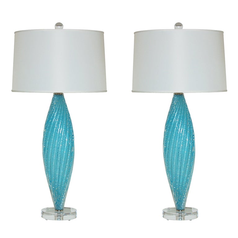 Blue Pulegoso Murano Table Lamps For Sale