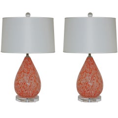 Retro Orange Murano Table Lamps by Ferro