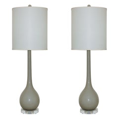 Pair of Vintage Murano Long Neck Lamps in Dove Gray