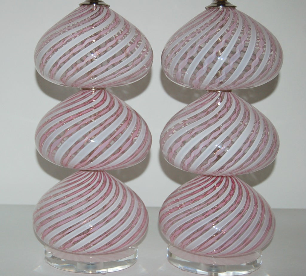 Italian Stacked and Striped Pink Murano Lamps