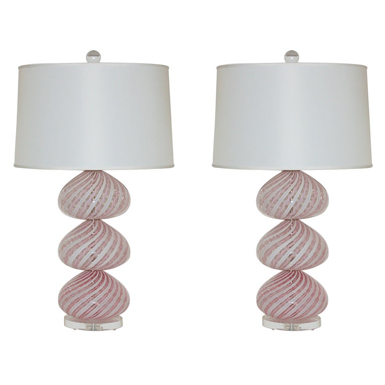 Stacked and Striped Pink Murano Lamps