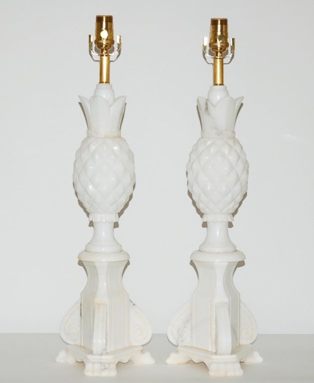Pair of Vintage Italian Alabaster Pineapple Lamps