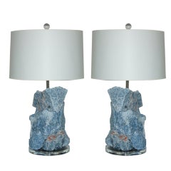 Pair of Natural Blue Calcite Quartz Crystal Lamps