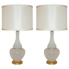 Pair of Vintage White Opaline Murano Lamps by Marbro